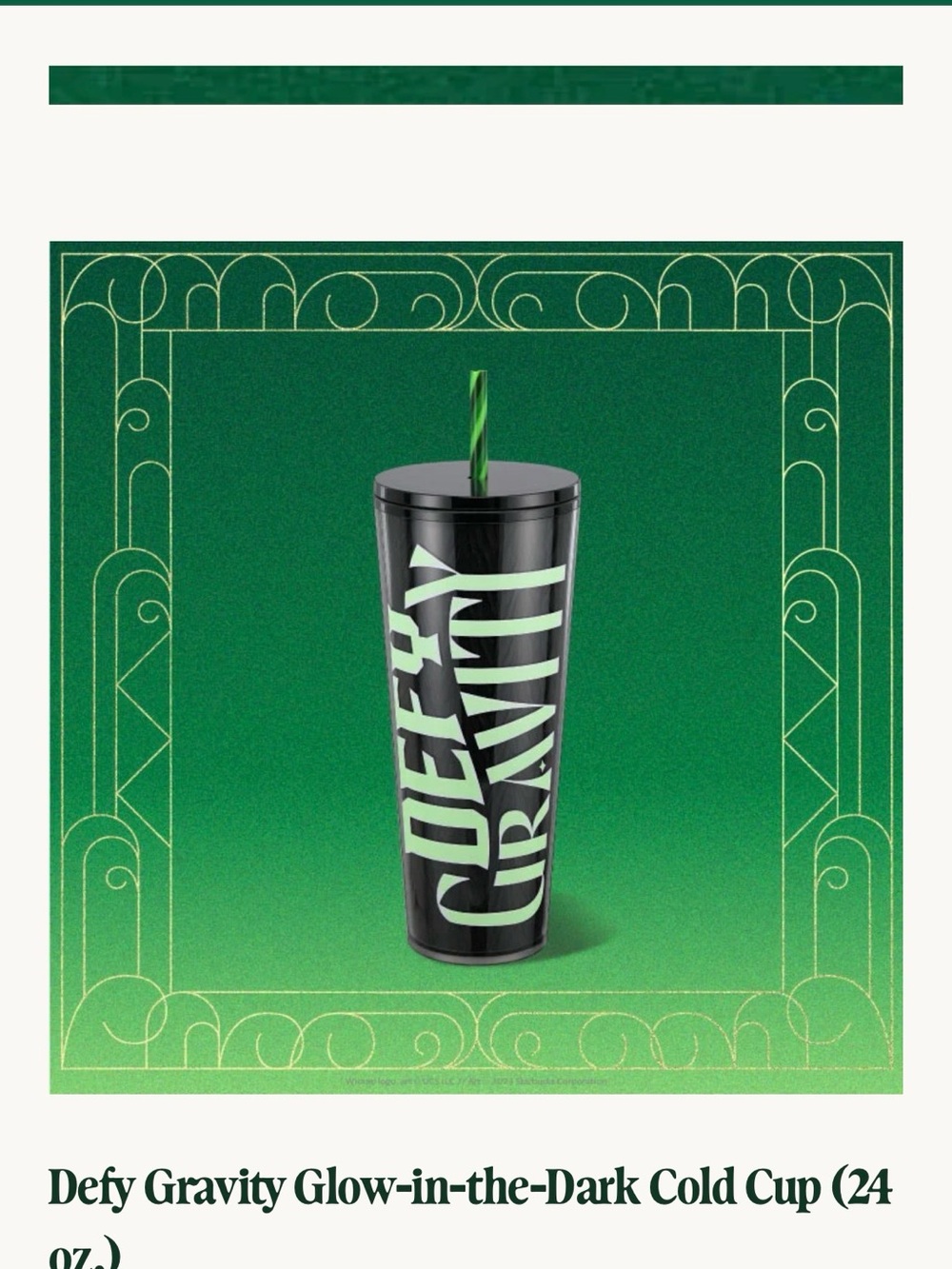 NWT Wicked Starbucks 24 oz glow-in-the-dark Cold Tumbler